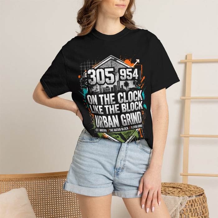 Urban Grind 305/954 T‑Shirt — 'On the Clock Like the Block' Streetwear Tee