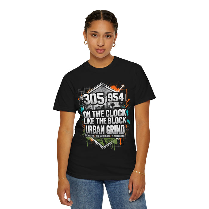 Urban Grind 305/954 T‑Shirt — 'On the Clock Like the Block' Streetwear Tee