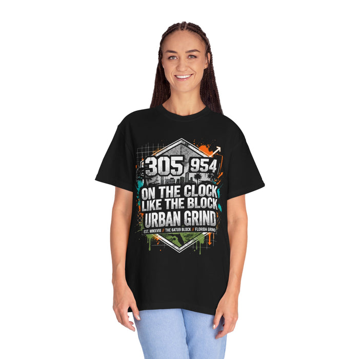 Urban Grind 305/954 T‑Shirt — 'On the Clock Like the Block' Streetwear Tee