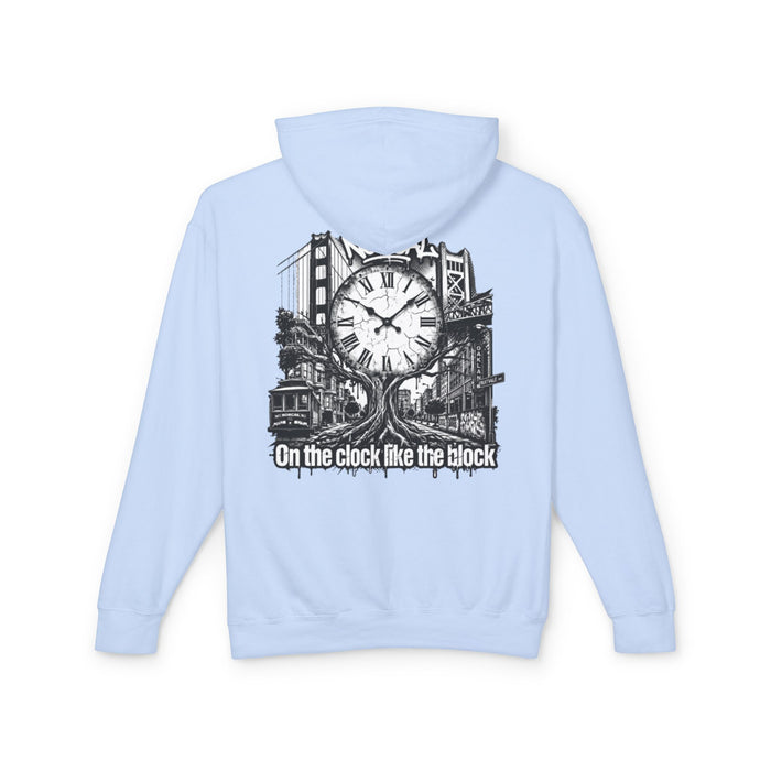 Hoodie — "On the Clock Like the Block" Vintage City Clock Graphic Hoodie