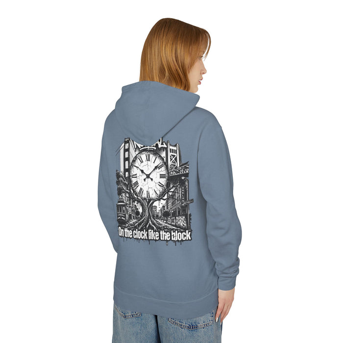 Hoodie — "On the Clock Like the Block" Vintage City Clock Graphic Hoodie