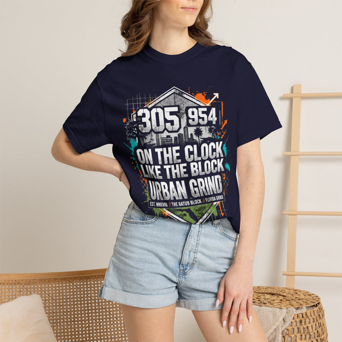 Urban Grind 305/954 T‑Shirt — 'On the Clock Like the Block' Streetwear Tee