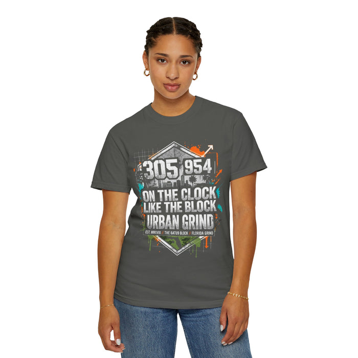 Urban Grind 305/954 T‑Shirt — 'On the Clock Like the Block' Streetwear Tee