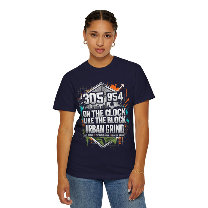 Urban Grind 305/954 T‑Shirt — 'On the Clock Like the Block' Streetwear Tee