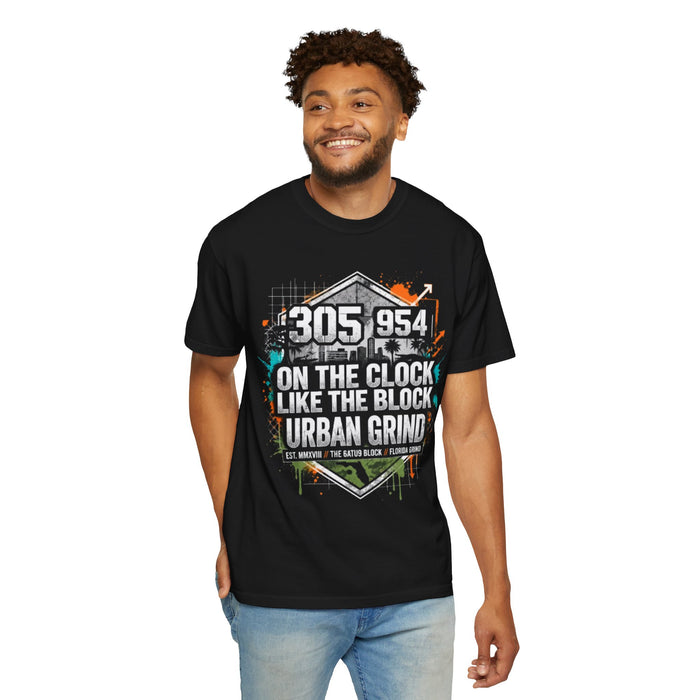 Urban Grind 305/954 T‑Shirt — 'On the Clock Like the Block' Streetwear Tee