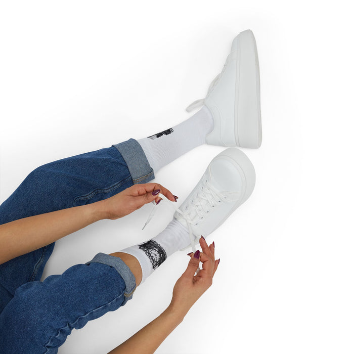 Vintage Clock Graphic Socks — Sublimated Crew Socks with Retro Timepiece Design