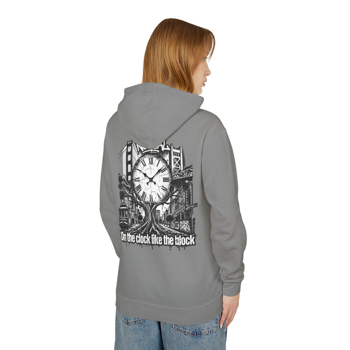 Hoodie — "On the Clock Like the Block" Vintage City Clock Graphic Hoodie