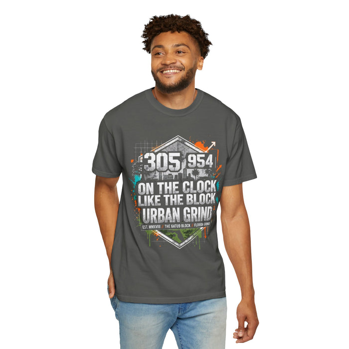Urban Grind 305/954 T‑Shirt — 'On the Clock Like the Block' Streetwear Tee