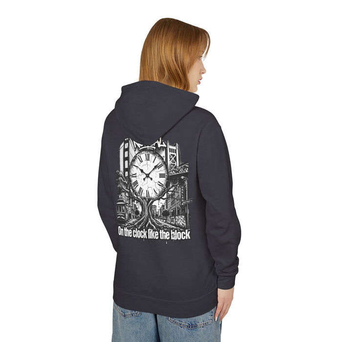 Hoodie — "On the Clock Like the Block" Vintage City Clock Graphic Hoodie