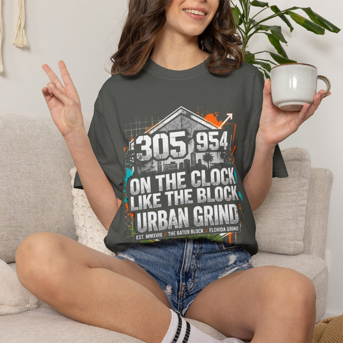 Urban Grind 305/954 T‑Shirt — 'On the Clock Like the Block' Streetwear Tee